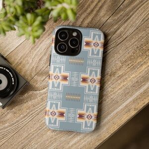iPhone 13 Phone Case Light Blue Aztec Native Indigenous Patterned